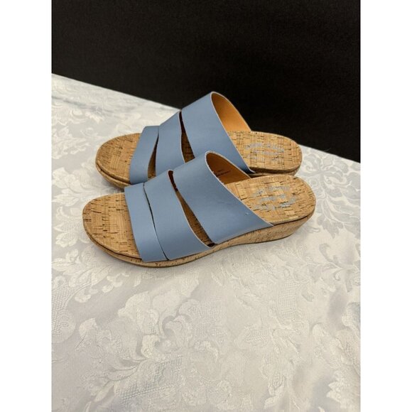 Kork Ease Size 8M Menzie Blue Leather Slip On Wedge Comfort Sandal Comfort - Picture 2 of 12